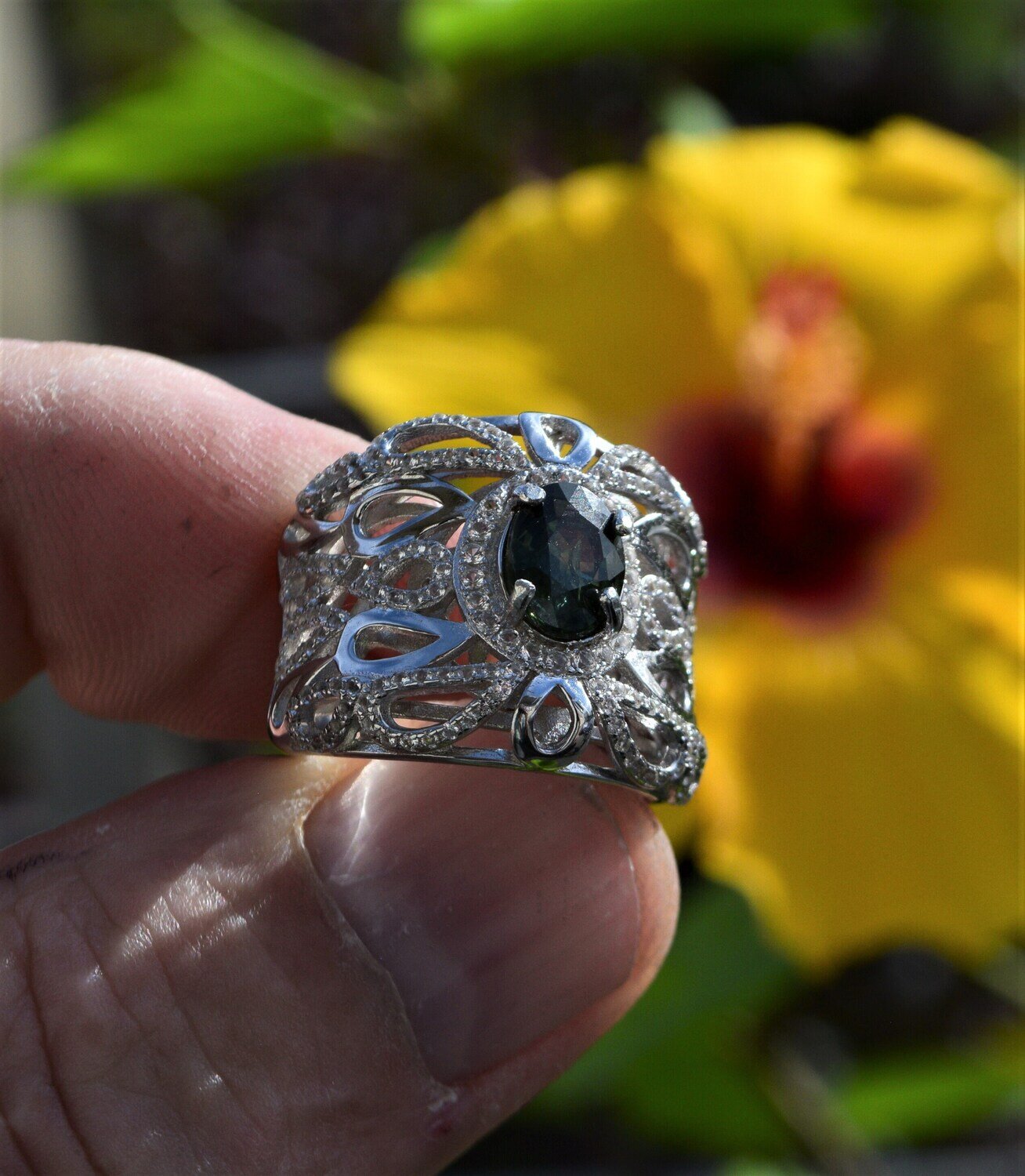 Size 8 Ring. Earth Mined Bluish Green Sapphire Ring . Approx. 2 cwt. September  Birthday. See Video