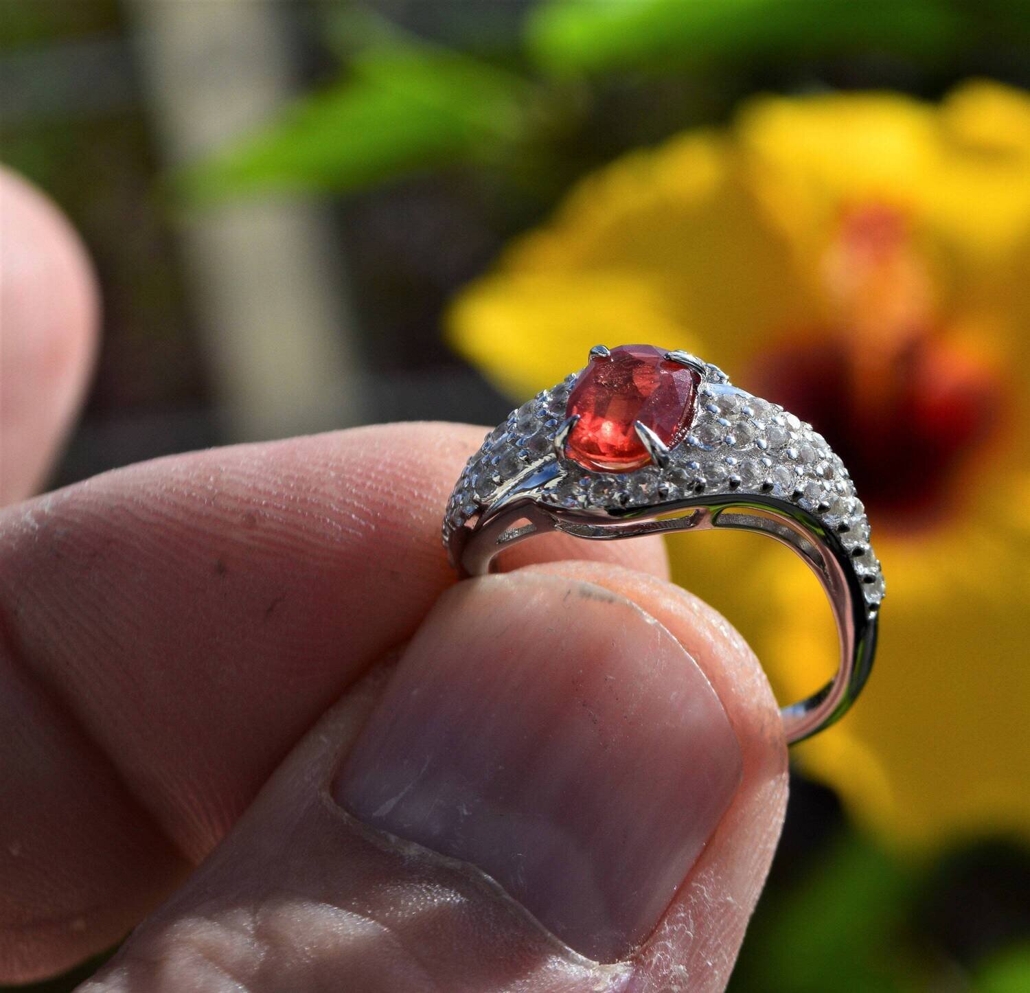 Size 7 Ring. 1.35 cwt.   Earth Mined  Orange Sapphire set in ring. September  Birthday. See Video