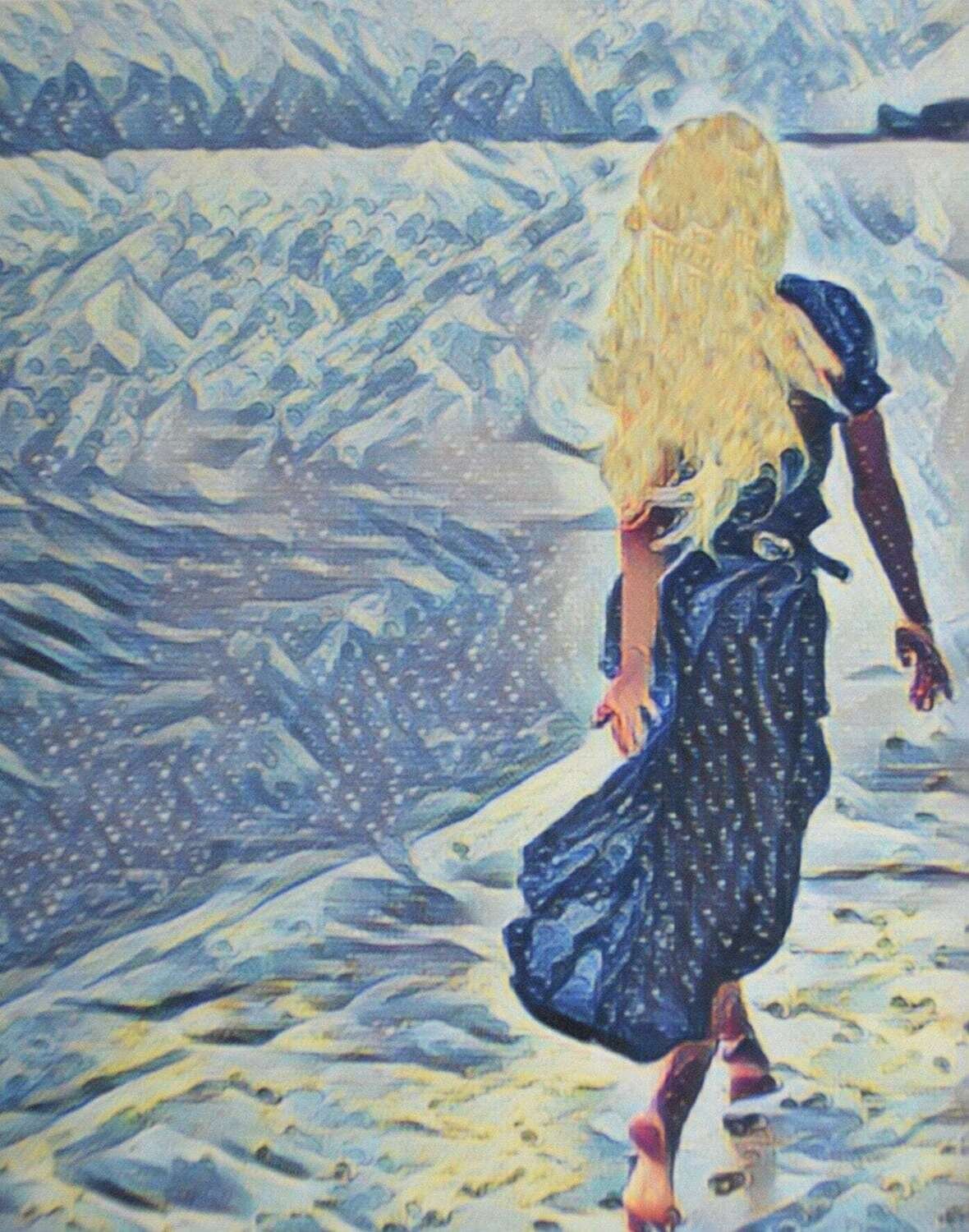 My Artwork. Limited Edition of Only 10  on Paper. Signed and Numbered. Blonde Strolling on Beach. 8&quot; x 10&quot;
