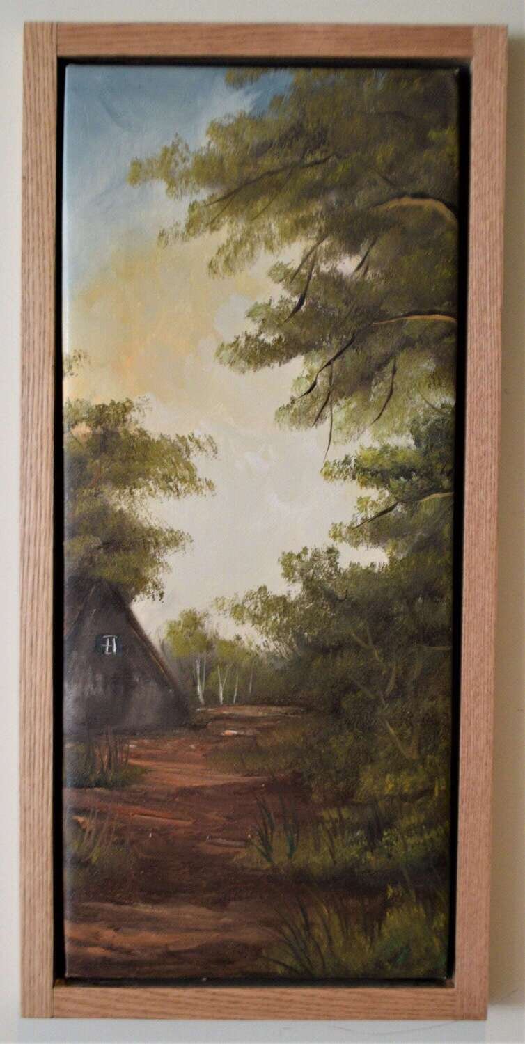 Oil on Canvas . Solid Oak Floating Frame. Approx.  14.5&quot; x 29.5&quot; .