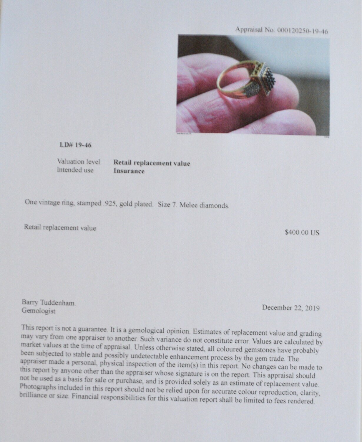 Size 7 Ring. . Vintage Diamond Ring . September  Birthday. See Note.