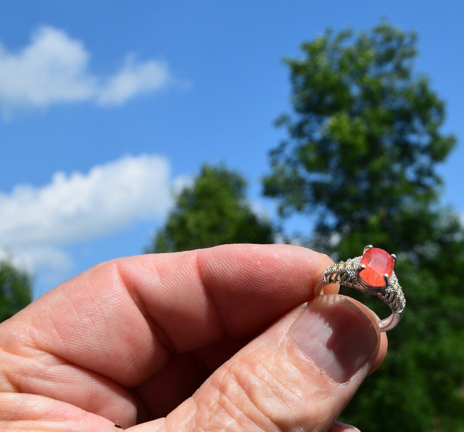 Size 7 Ring . Orange Sapphire. 3.72 cwt. Natural Earth Mined . Sapphire. Appraised for $835. See Video