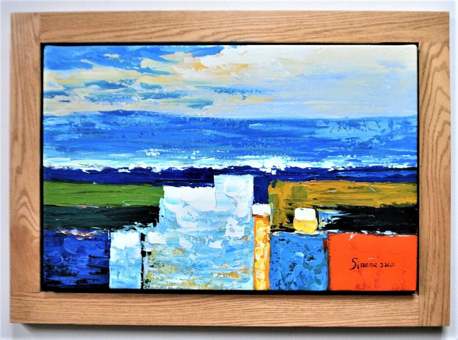 Oil on Canvas , Solid Oak Floating Frame. 28&quot; x 20&quot; . Signed .