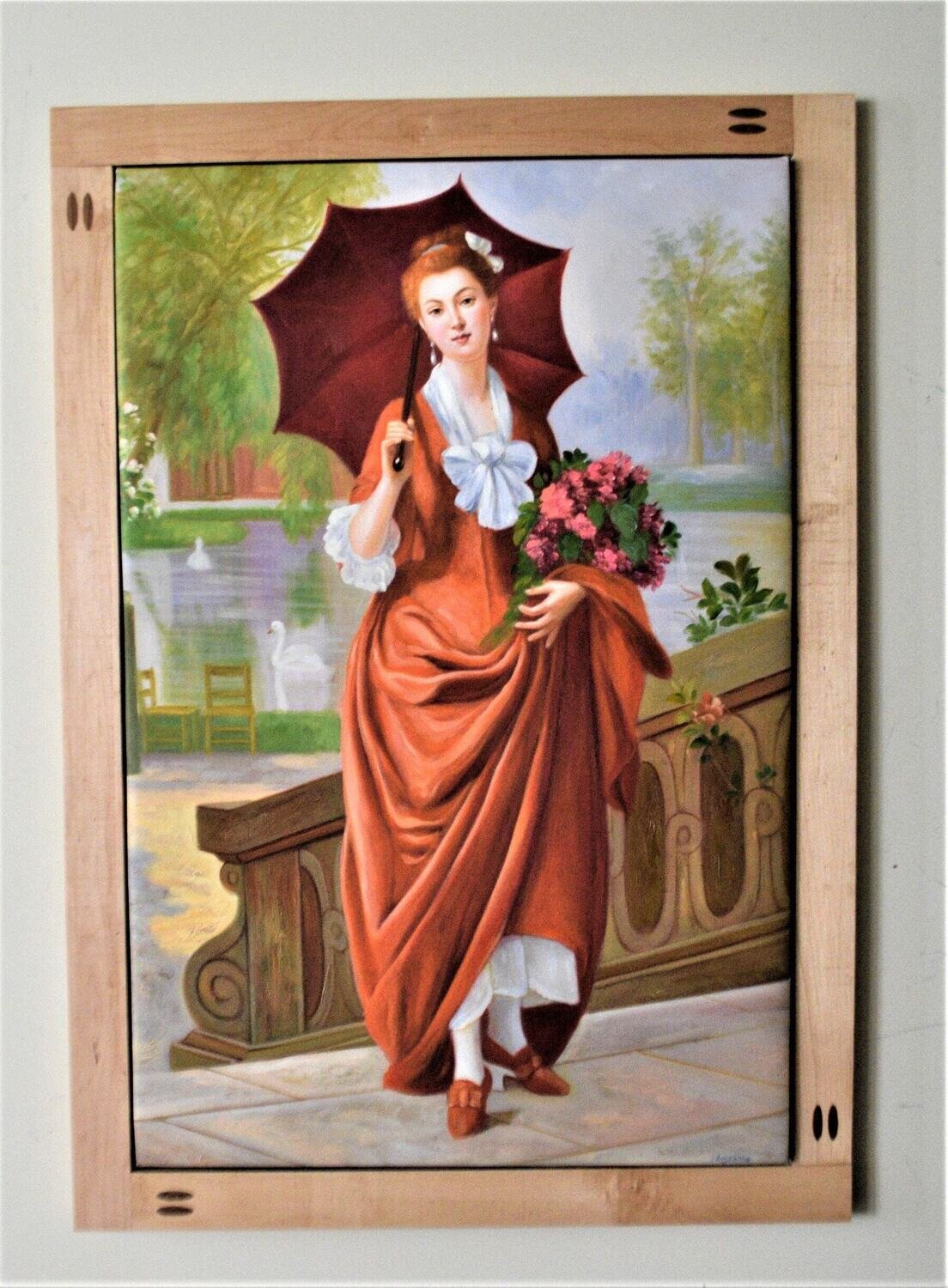 Large Signed Oil ,Joseph Caraud Copy.  Solid Maple Frame, Walnut Accents. 40x28 frame.