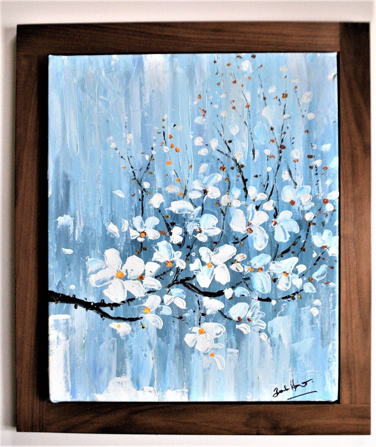 Oil on Canvas, Solid Walnut Floating Frame. 28&quot; x 24&quot; Framed Size. Signed
