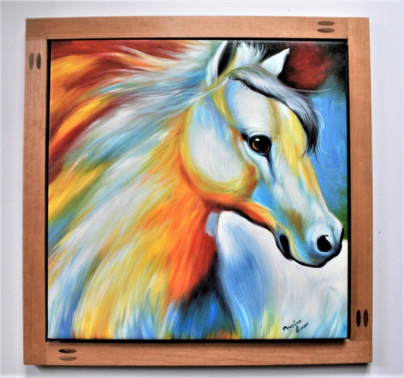Oil on Canvas, Solid  Cherry Floating Frame. 26&quot; x 26&quot; Framed Size. Signed