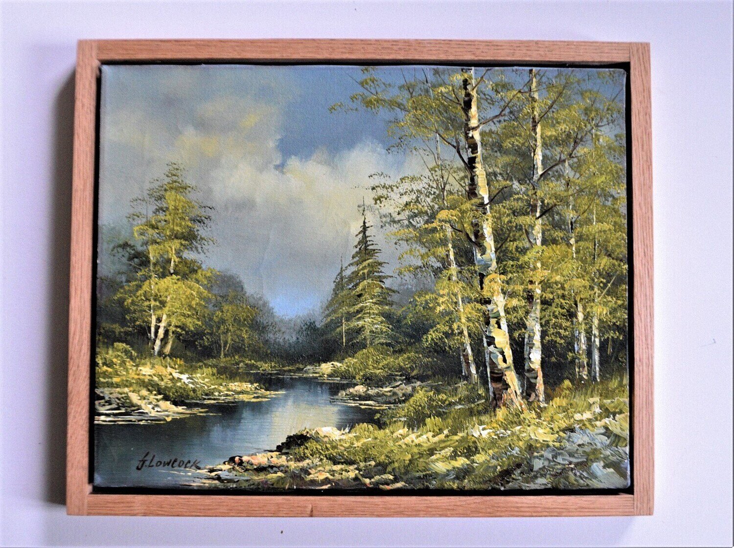 Oil on Canvas by Canadian Artist . Solid Oak Floating Frame, 22&quot; x 18&quot;.