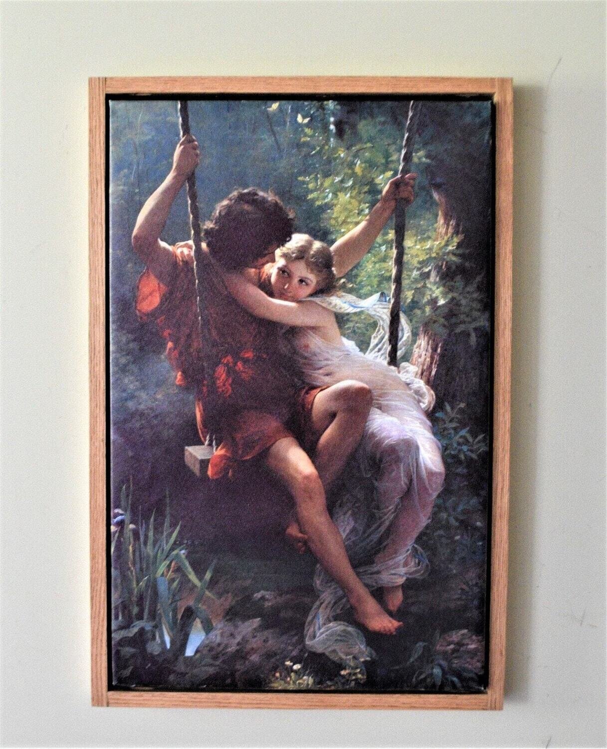 Giclée of Springtime, by Pierre Auguste Cot. 31x20&quot; Framed Size. Solid Oak Floating Frame. SEE NOTE.
