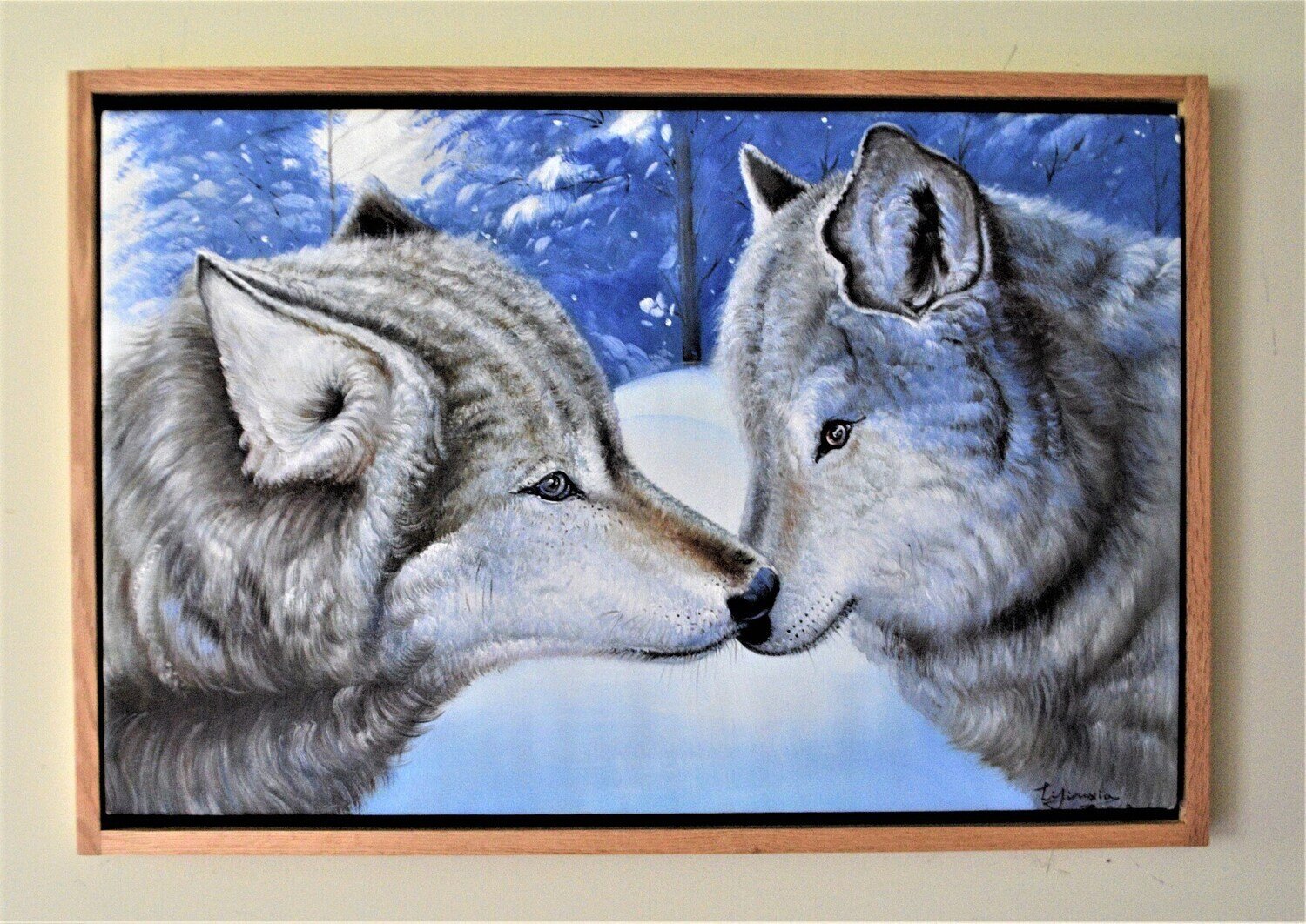 Large Oil on Canvas, Solid Oak Floating Frame. 25&quot; x 37&quot; Framed Size. Signed .