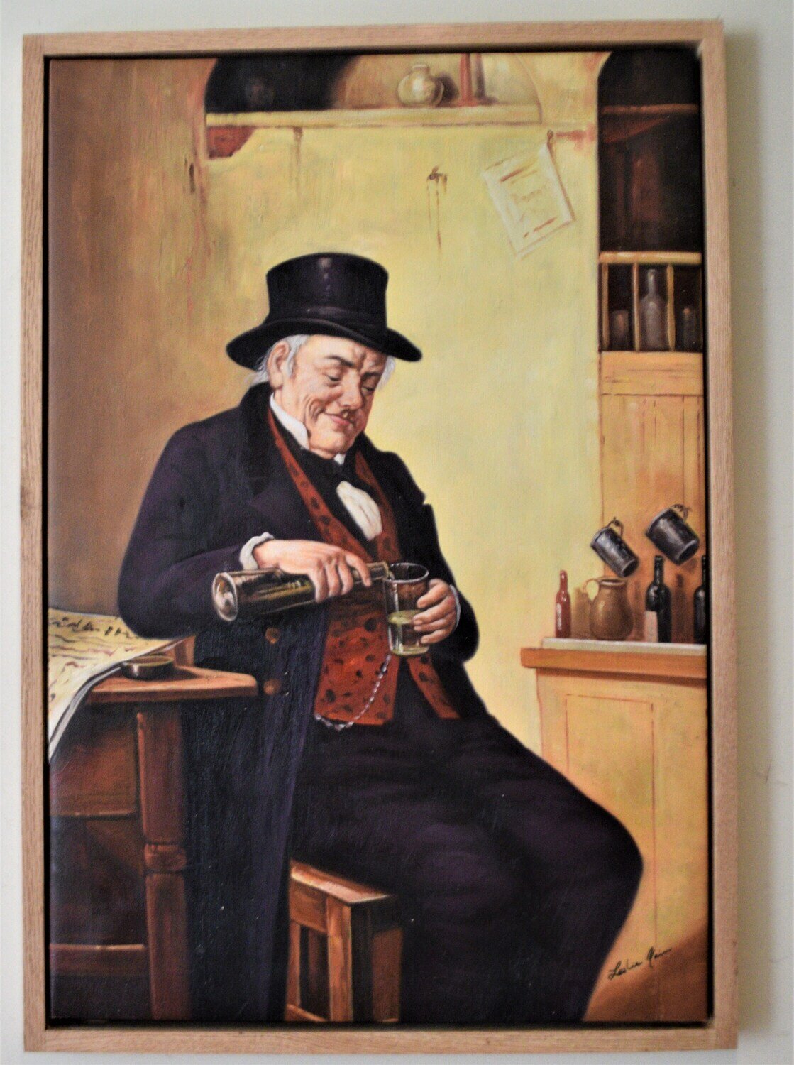 Large Oil on Canvas. Signed Leslie Main. Approx. 25&quot; x 37&quot; Image Size. Solid Oak Frame. See  NOTE.