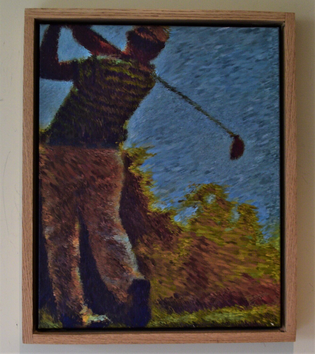 Golf. Fore! One of a Kind Giclée on Canvas, Solid Oak Hand Made Frame. SEE NOTE.
