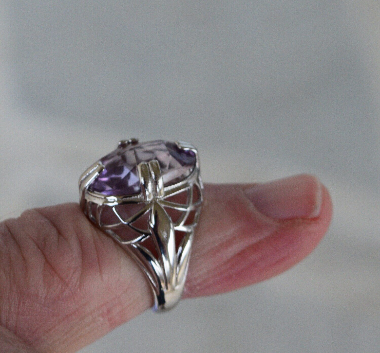 Ring Size 7. Amethyst  Approx 8.25 cwt. Natural Earth Mined .  February Birthday. See Video