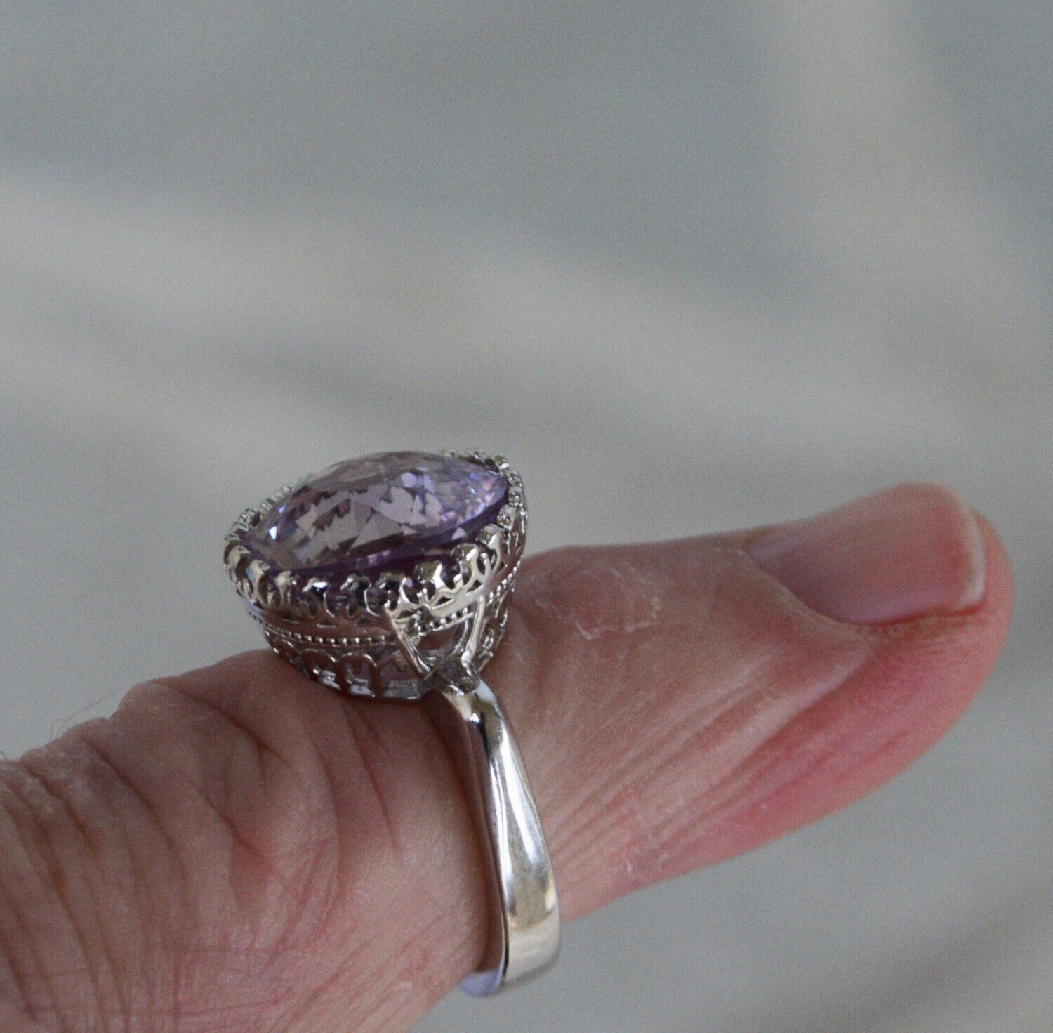 Ring Size 8. Amethyst   8.5 cwt. Natural Earth Mined .  February Birthday. Video