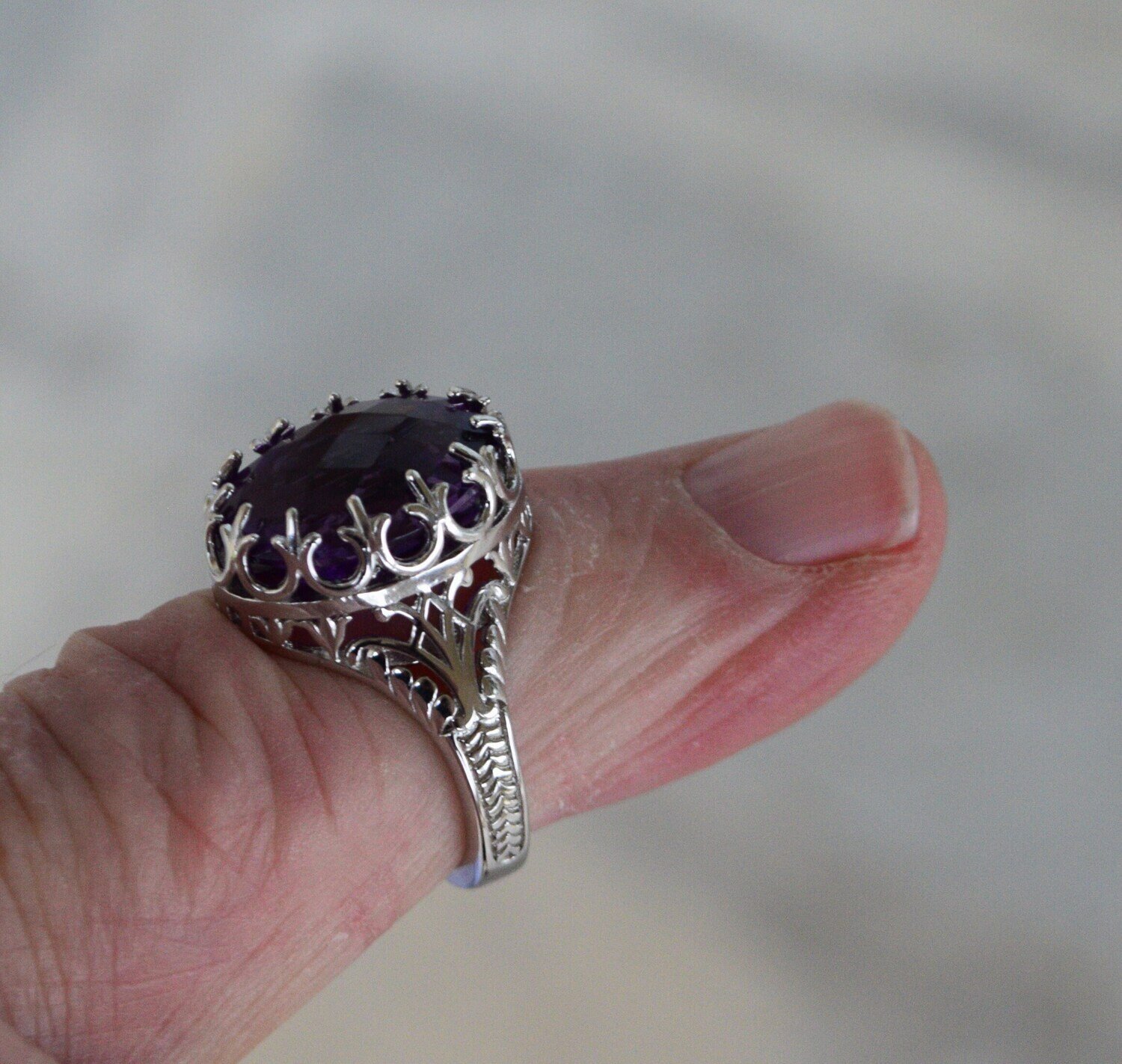 Ring Size 7. Amethyst  Approx 9 cwt. Natural Earth Mined .  February Birthday