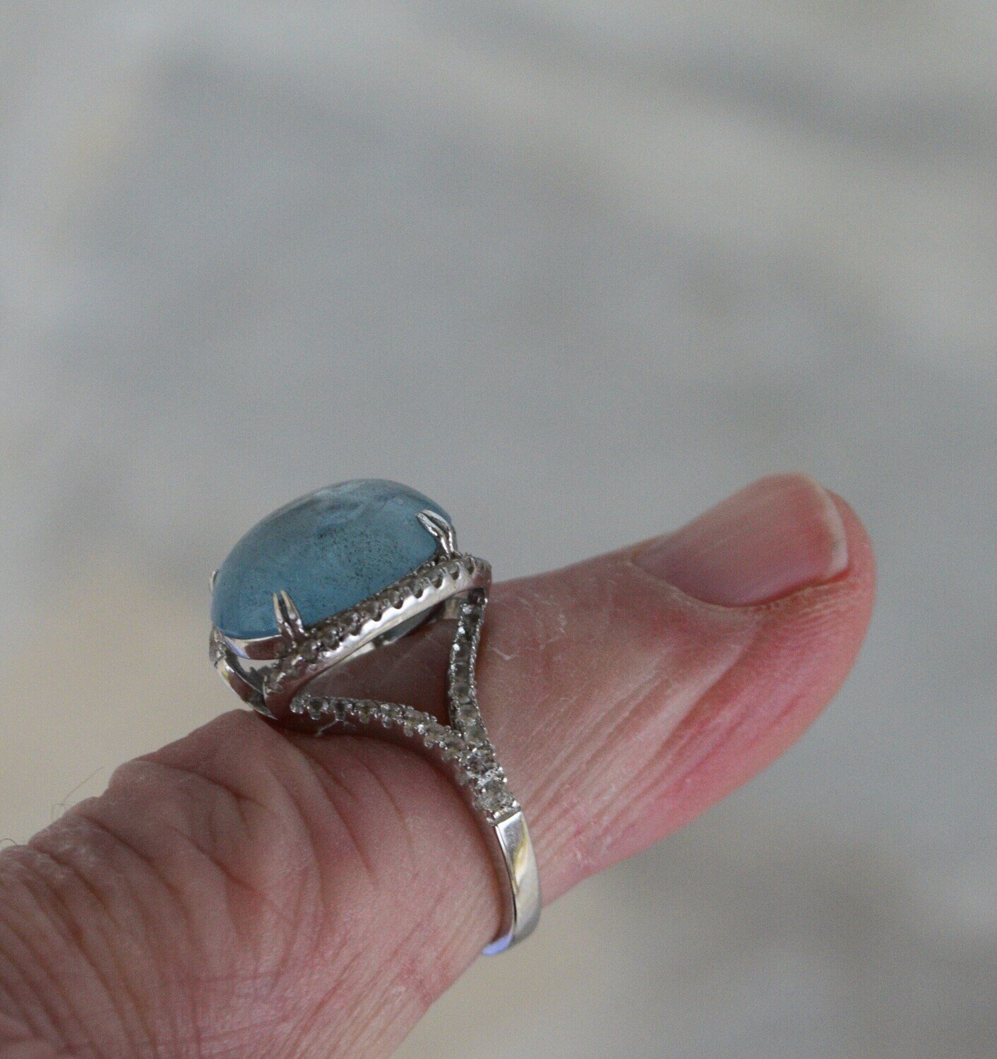 Ring Size 7. Aquamarine  Approx 7.7cwt. Natural Earth Mined .  March Birthday. See Video.