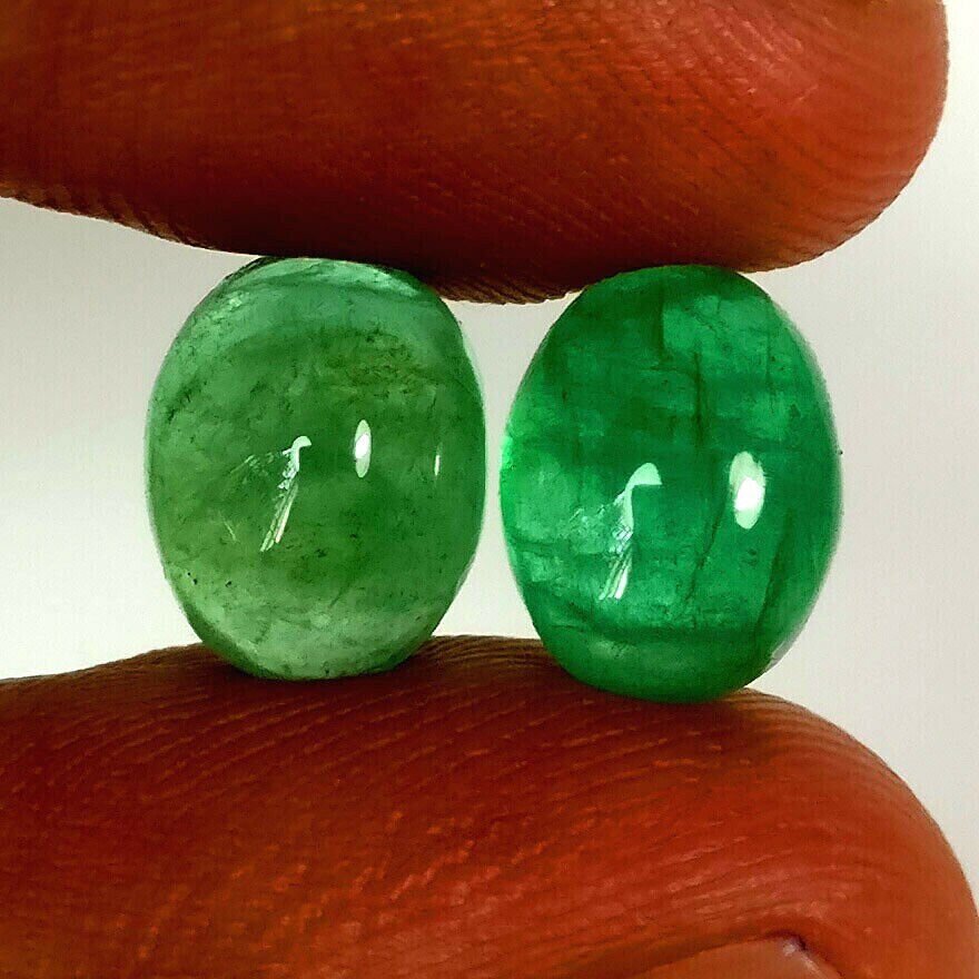 Emerald. 4.8cwt.  Pair of Cabochons. Natural Earth Mined .  May Birthday