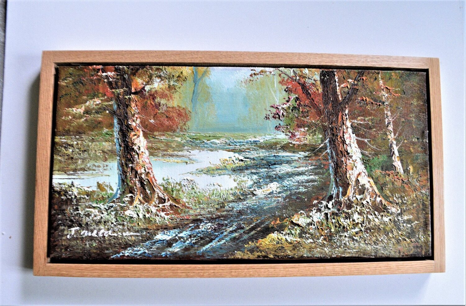 Oil Painting, Approx. 12&quot; x 24&quot; canvas . Solid Oak Floating Frame. Shelter Funder.