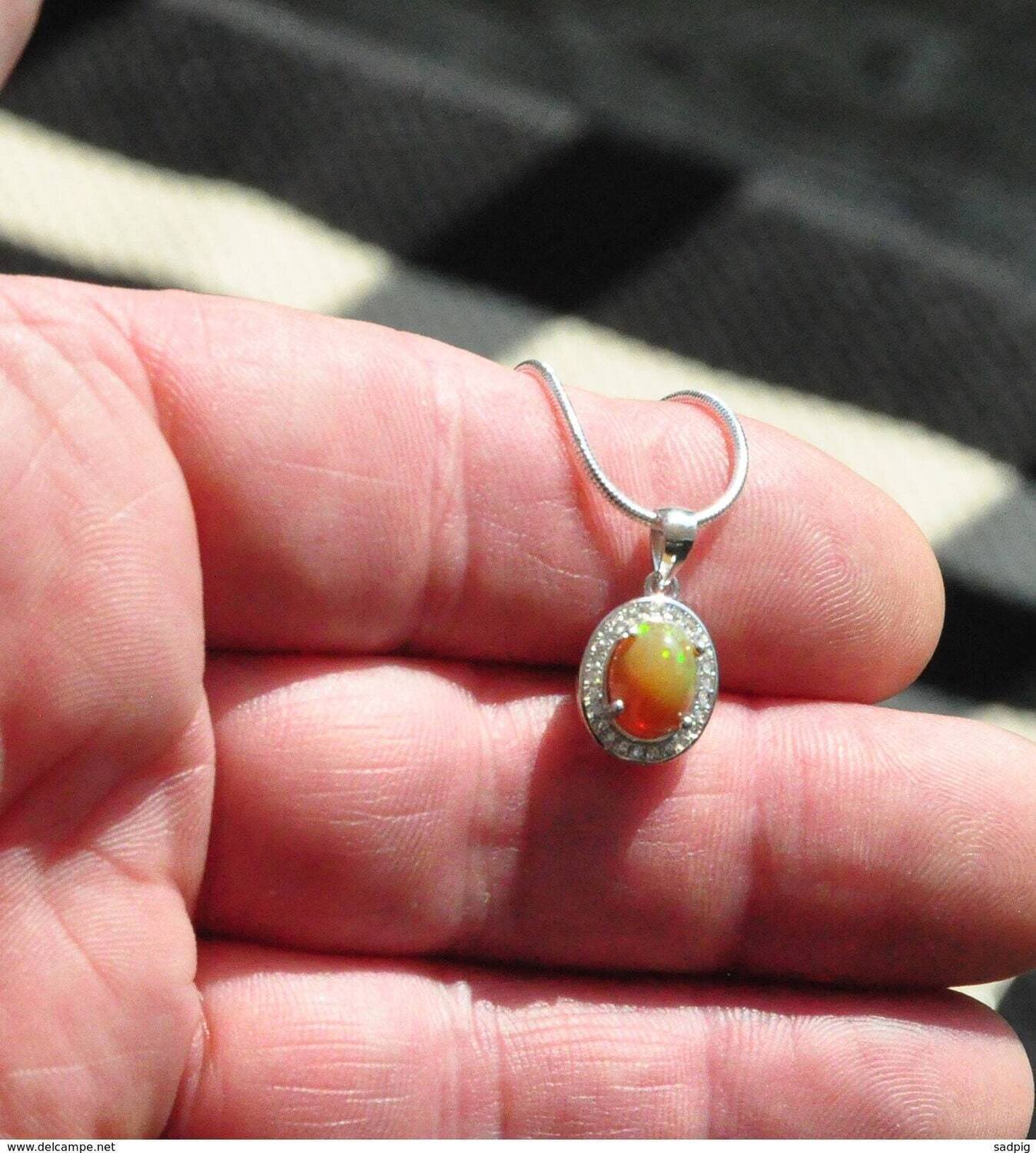 Opal Pendant, Tarnish Resistant Coated Setting . Earth Mined . October Birthday