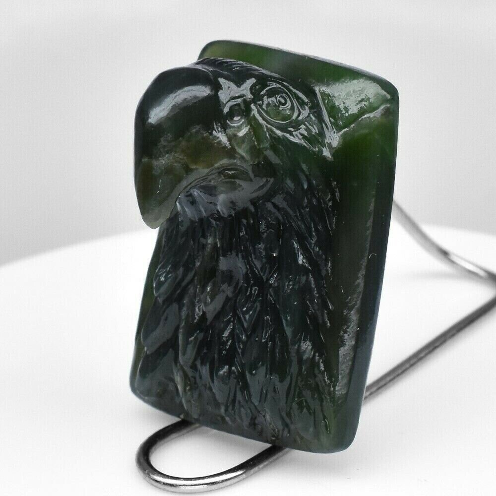 Jade from Canada. Nephrite. Approx.  28cwt. Natural Earth Mined. Hand Carved Hawk.  22.7x16x13.6 Untreated. See Video