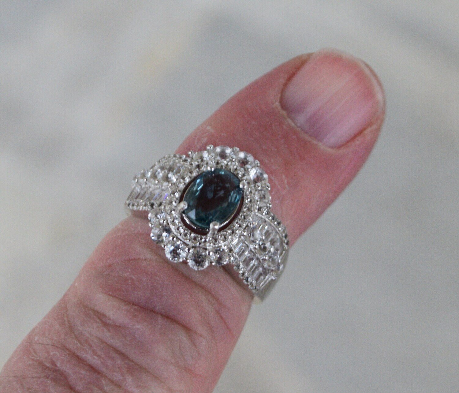 Size 7 Ring,  Blue Green Sapphire.  1.4cwt. Natural Earth Mined .  September Birthstone. Unheated. See Video