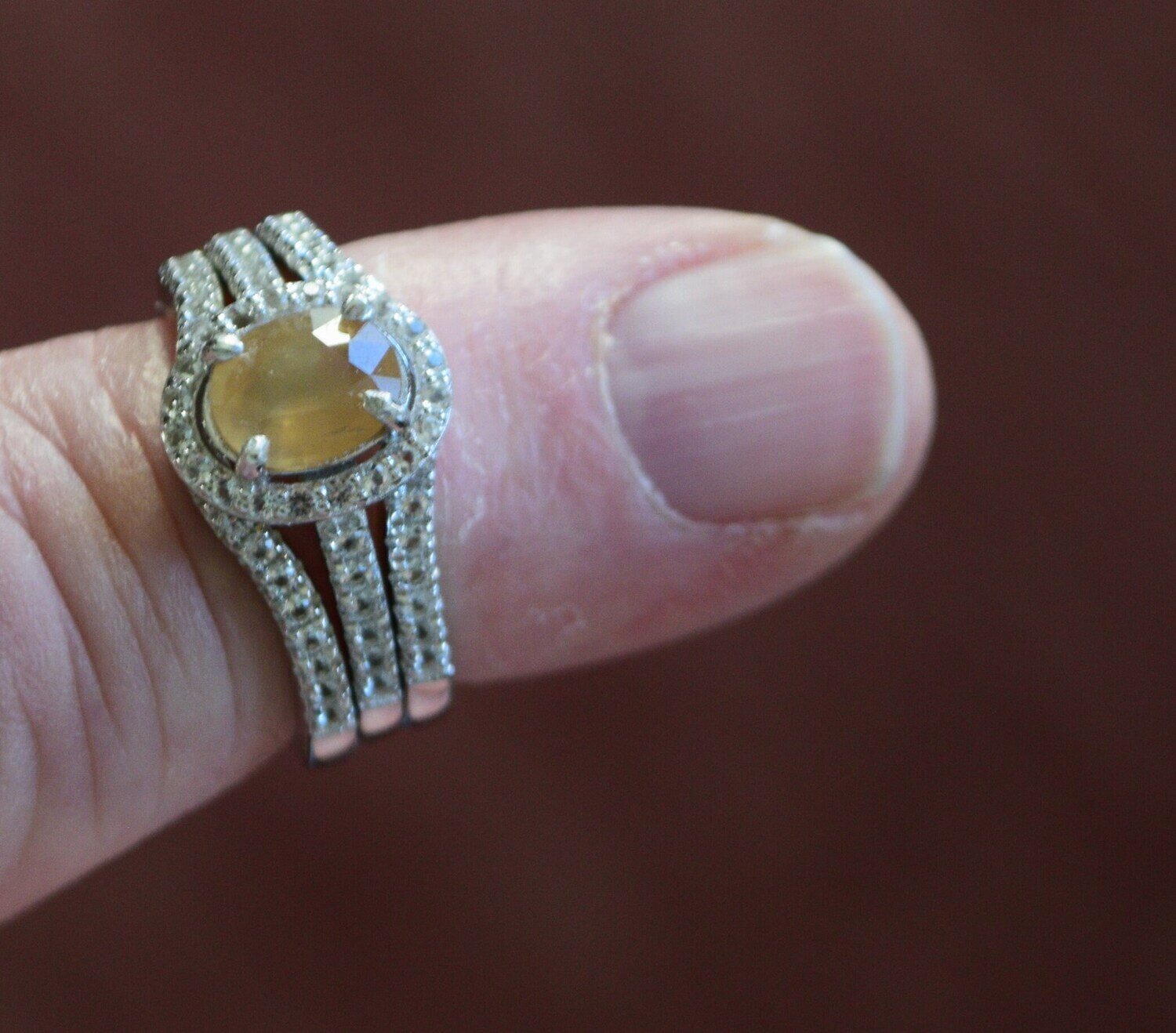Size 7 Ring, 3 Part. Yellow Sapphire. Approx  1.25cwt. Natural Earth Mined .  Unheated. September Birthstone See Video
