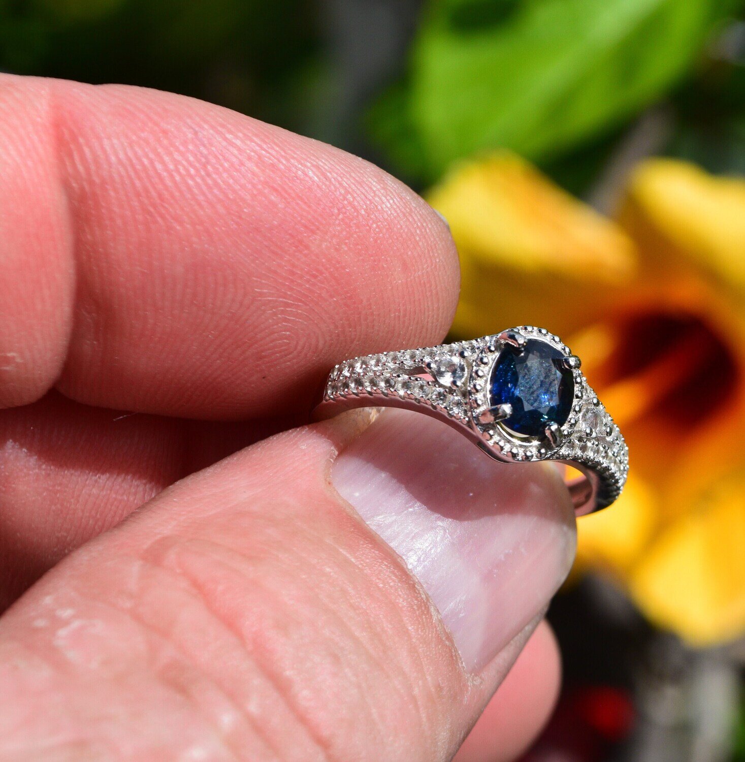 Ring Size 9, Greenish Blue Sapphire. 1 cwt. Natural Earth Mined .  September Birthday. See Video