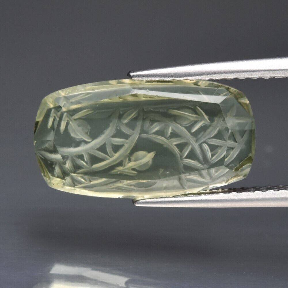 Green Quartz, Hand Carved. 5.2 cwt .  15.5x8.3x4.5 mm. Why Settle for Imitations? See Video
