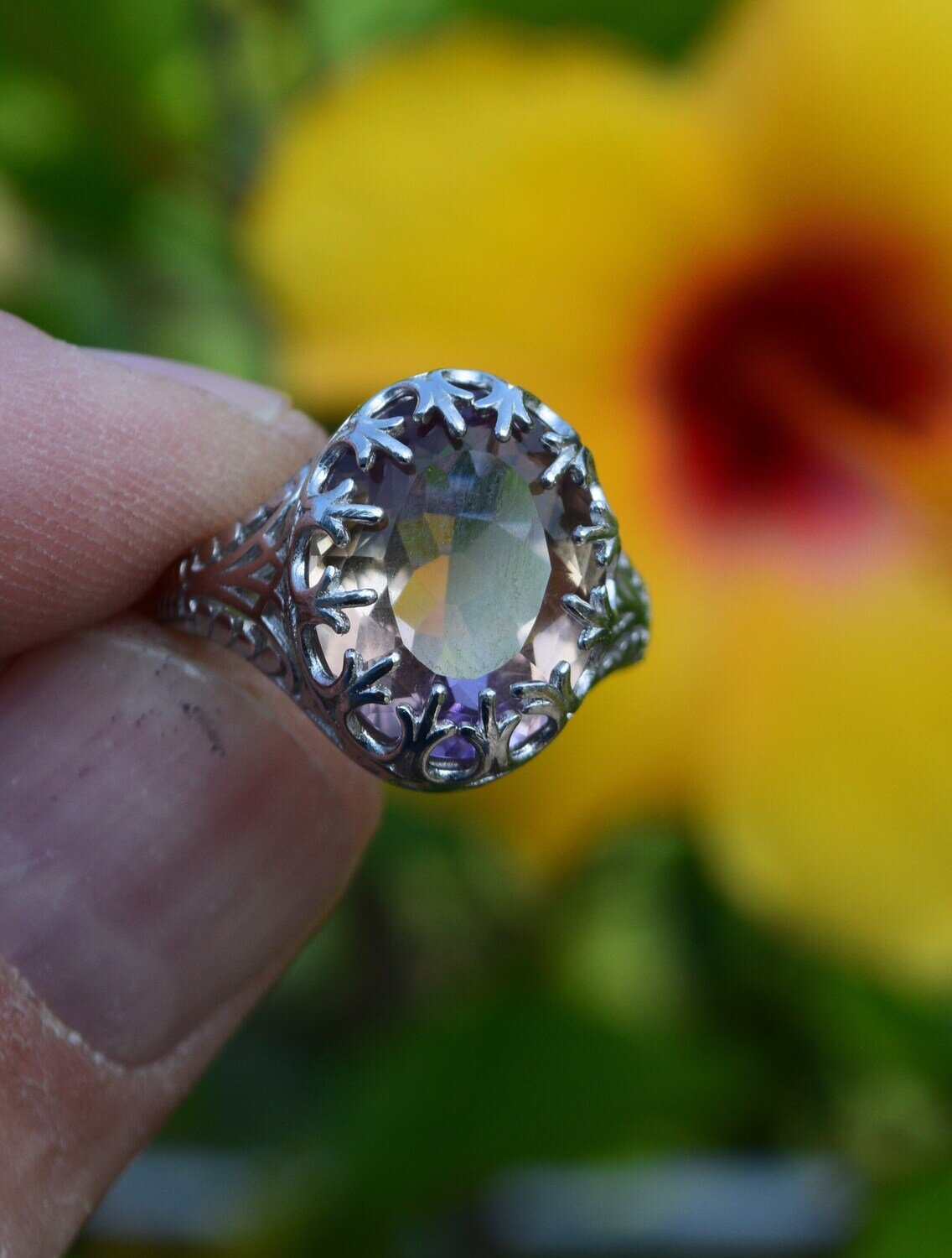 Size 7 Ring.  Ametrine Ring, featuring a 7 cwt Ametrine 15x12x6.4mm. Unheated, Untreated.  . See Video.
