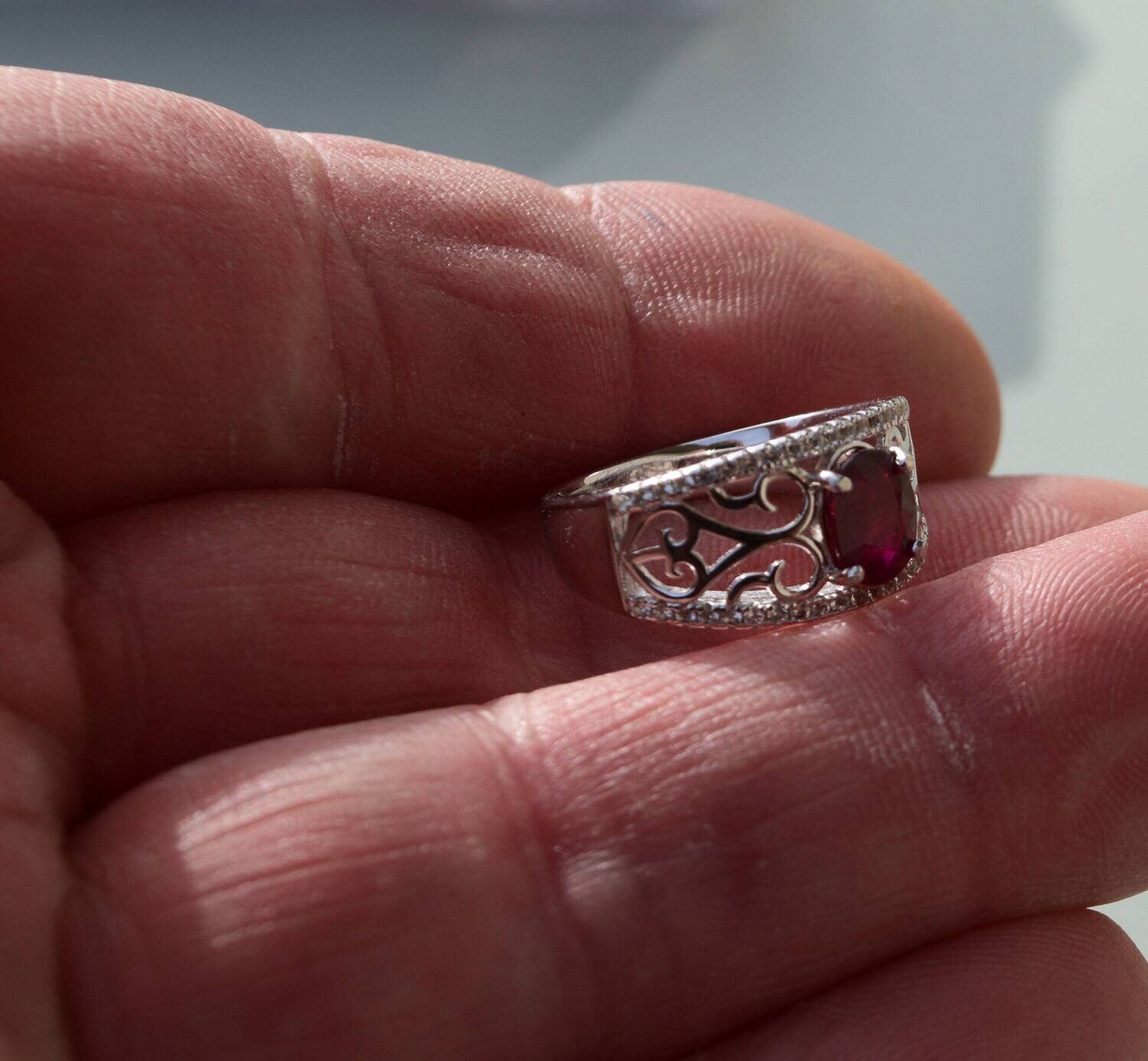 Size 7 Ring.  1.44 cwt. Ruby. Appraised by Independent Master Valuer for $650 Before Setting. Ruby 7.3x6x3.6mm. July