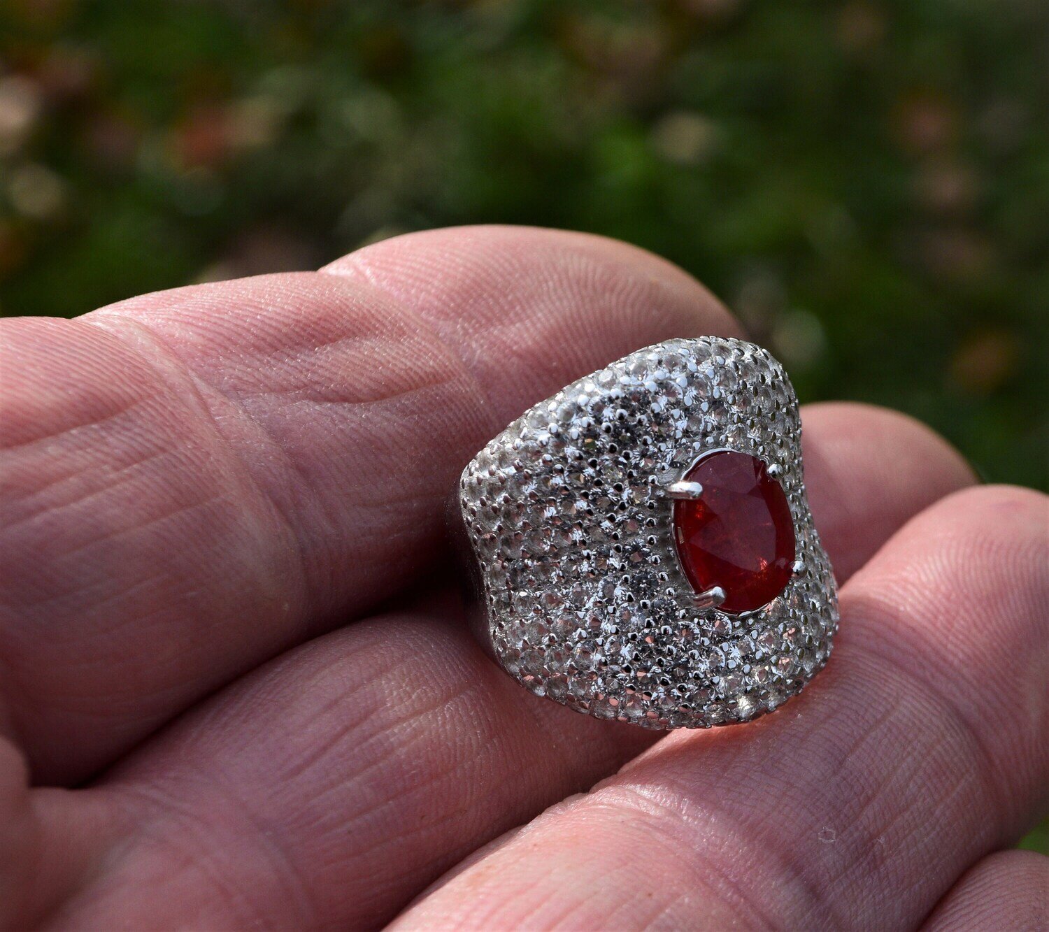Size 7 Ring. 3.09 cwt Orange Sapphire. 9x7.2 mm. Independent Master Valuer Appraised $695 Before Setting. Excellent Pave Work!. See Video