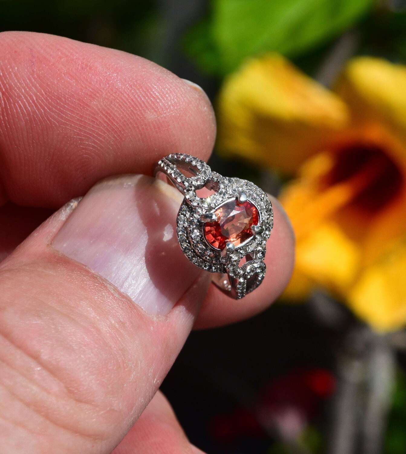 Size 7 Ring. Reddish Orange Sapphire. .75cwt. Natural Earth Mined .  September Birthday See Video