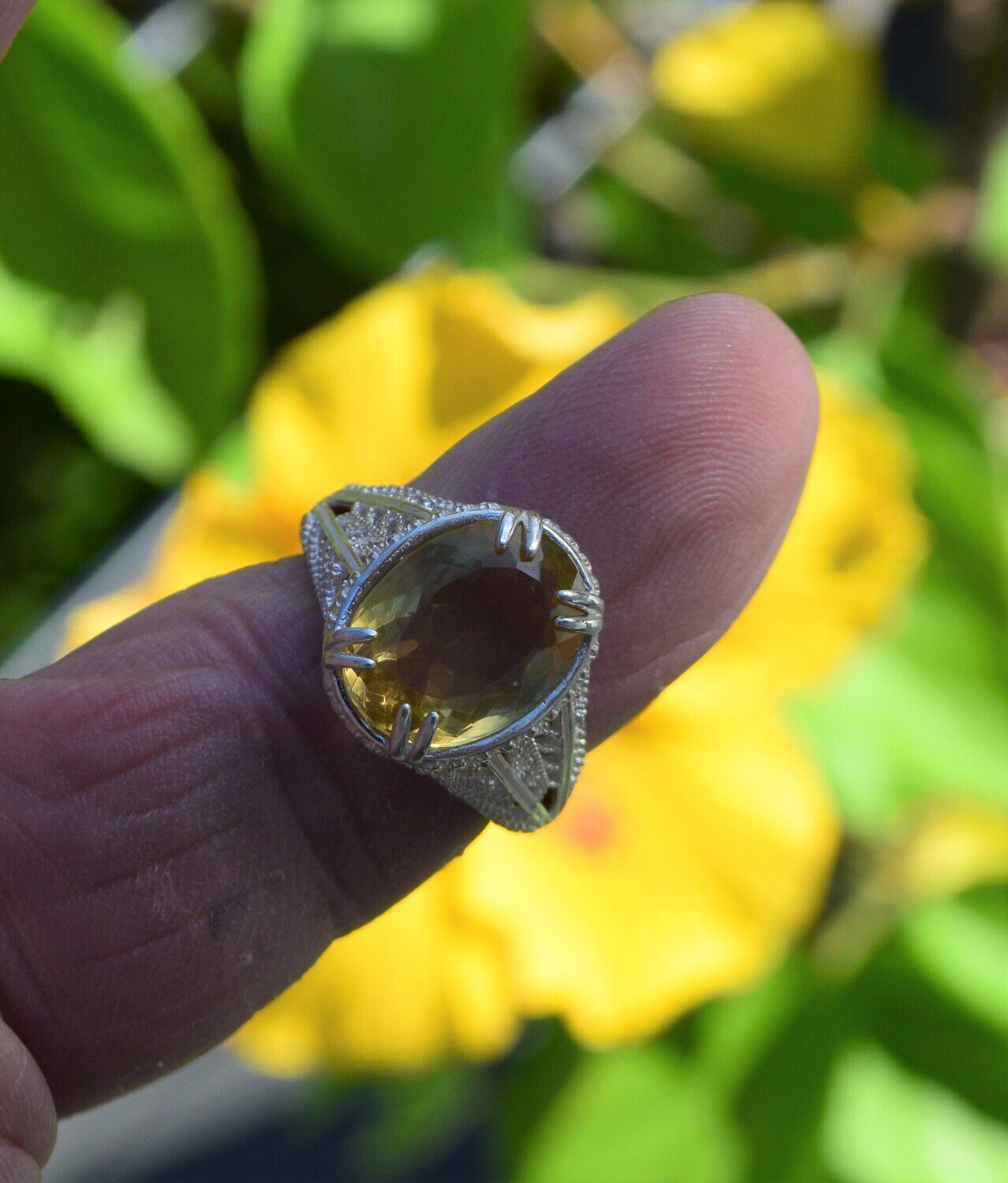 Size 8 Ring. Citrine Ring, Stone approx. 6 cwt. Natural Earth Mined .  November Birthstone. See Video