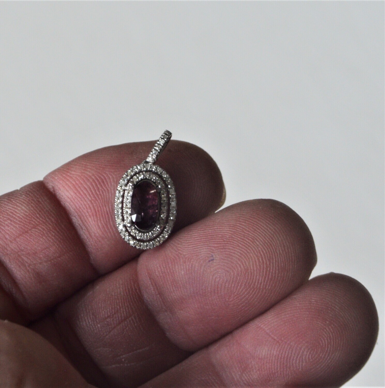 White Gold Pendant for 9x5mm Oval Gemstone. Diamond Melee