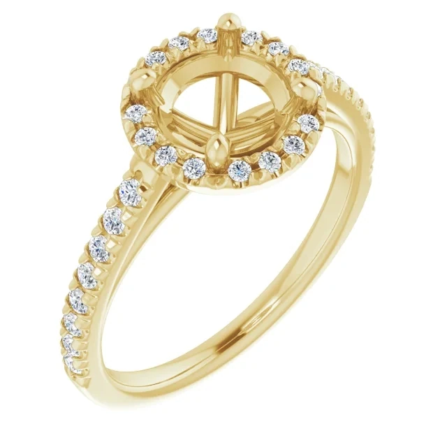 Stuller. 14k Gold Setting With 32 Diamond Melee, Made for a 7x7mm Round Centre Stone. SEE IMPORTANT NOTE