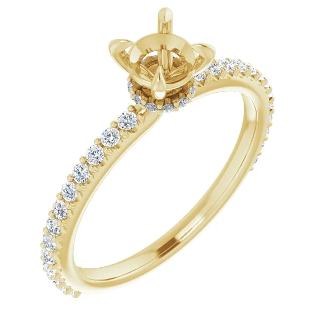 Stuller. 14k Gold Setting With 38 Diamond Melee, Made for a 5x5mm Round Centre Stone.