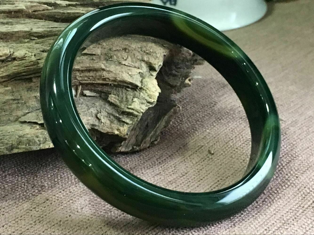 Hand Carved Agate Bangle, 60mm Diameter,