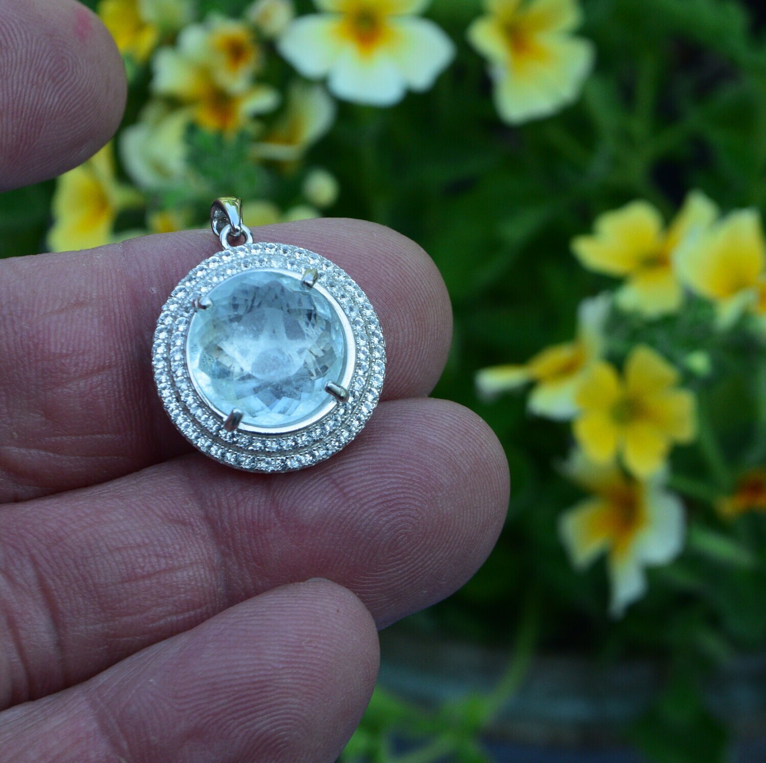 Aquamarine Pendant 7.1 cwt. Natural Earth Mined . 13.7x13.7mm March Birthstone . See Video