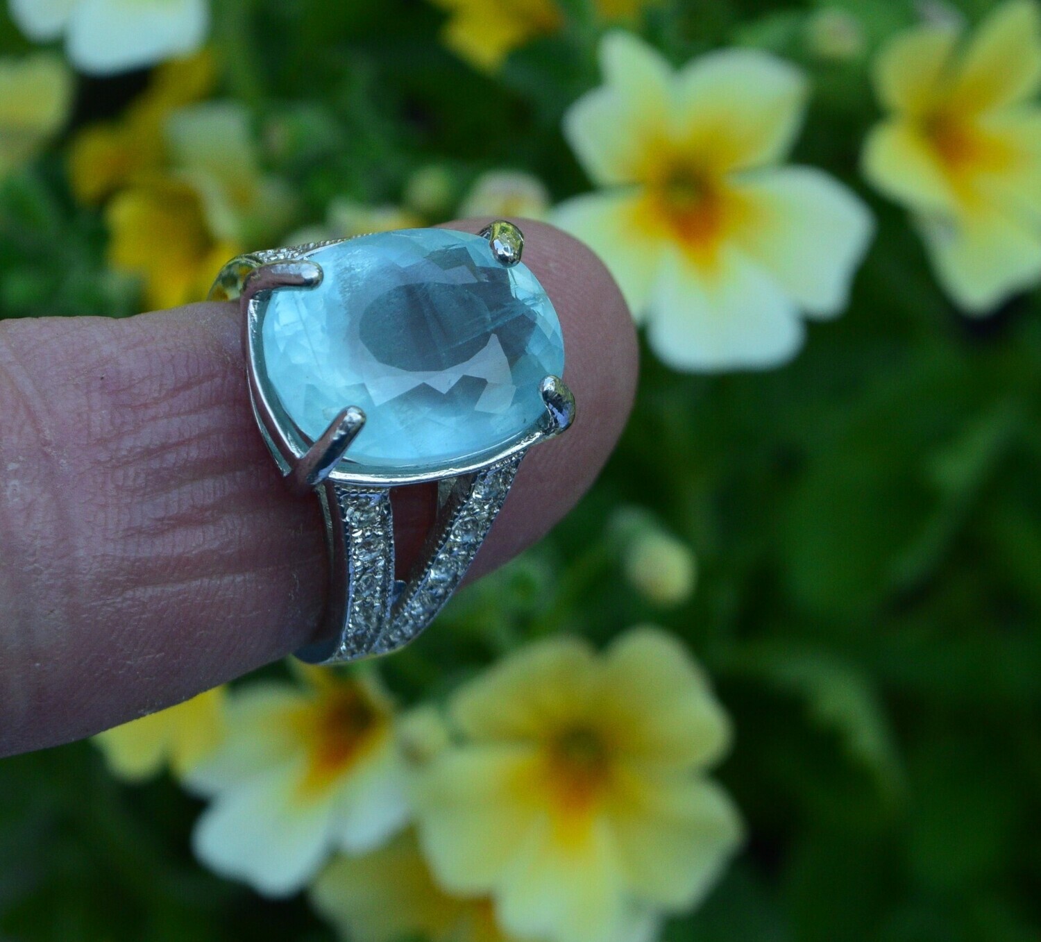 Size 7. A 9.5 cwt  Aquamarine. Master Valuer Appraised $840 BEFORE setting.  15.3x12.8mm . March Birthday.