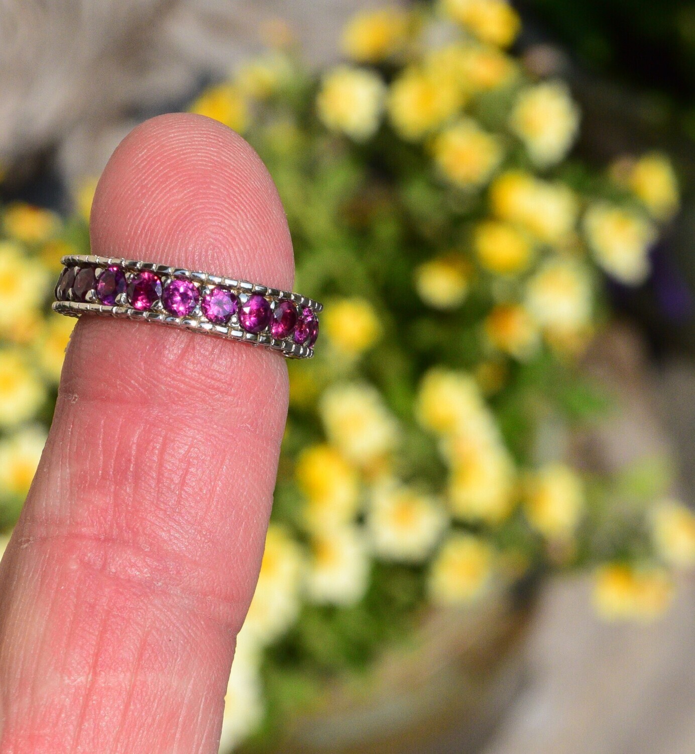 Size 7 Ring. Garnet Ring .  Sapphire Melee. Natural Earth Mined . January Birthday