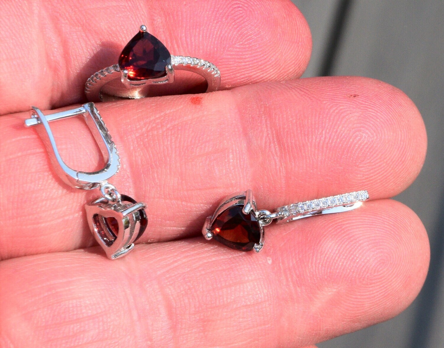 Size 6 Ring. with Marching Earrings. Garnets. Natural Earth Mined . January Birthday