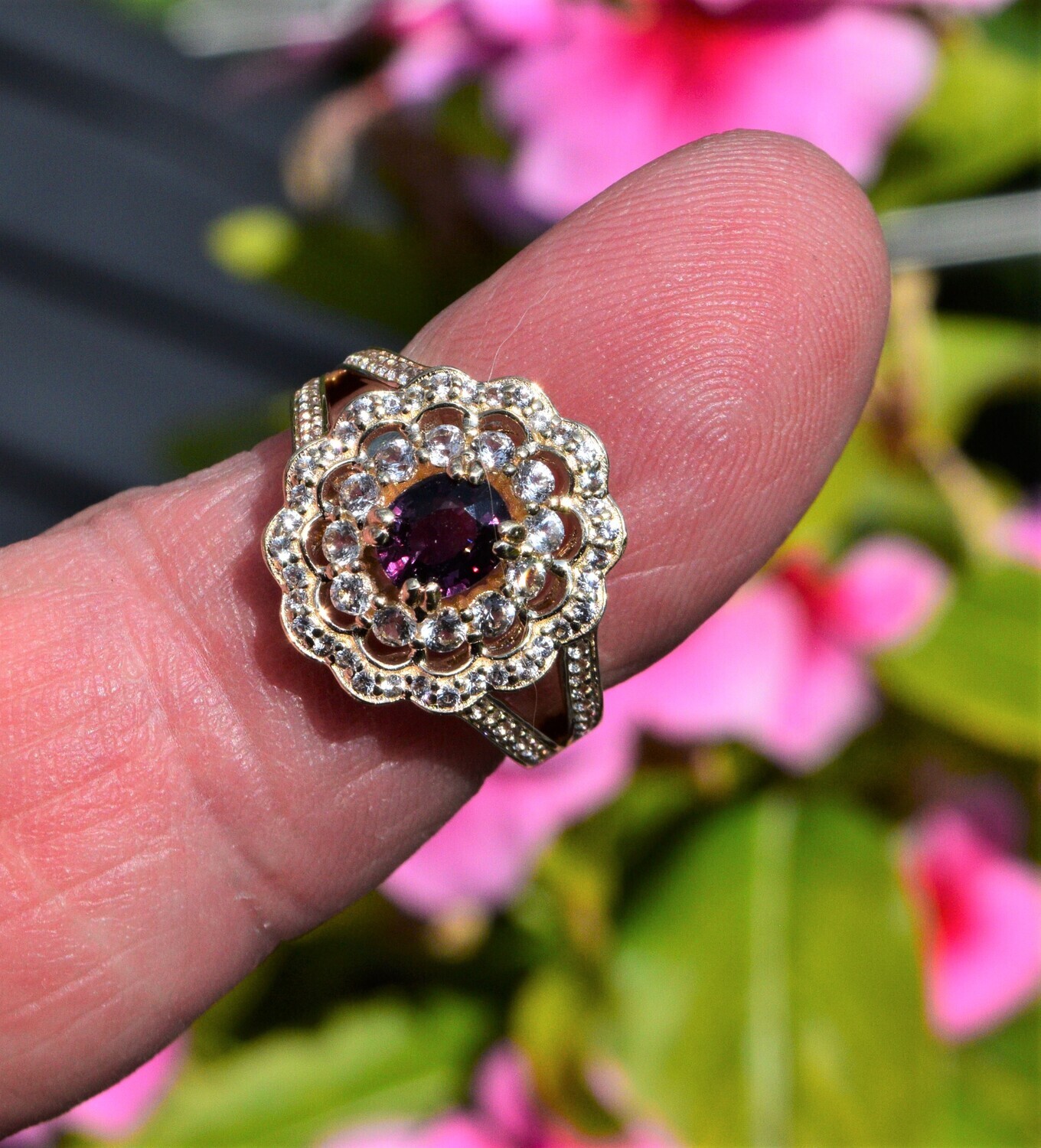 Hold for Tess:  Approx. 1ct Unheated Purplish Red  Sapphire.  Solid  Gold Setting . Size 7. September Birthstone. See Video
