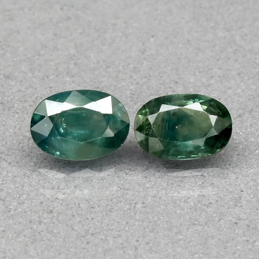 Sapphire, Green Pair.  Approx.  1.5cwt.  Natural Earth Mined. 6.7x4.7 &amp; 6.5x4.4mm. See Video