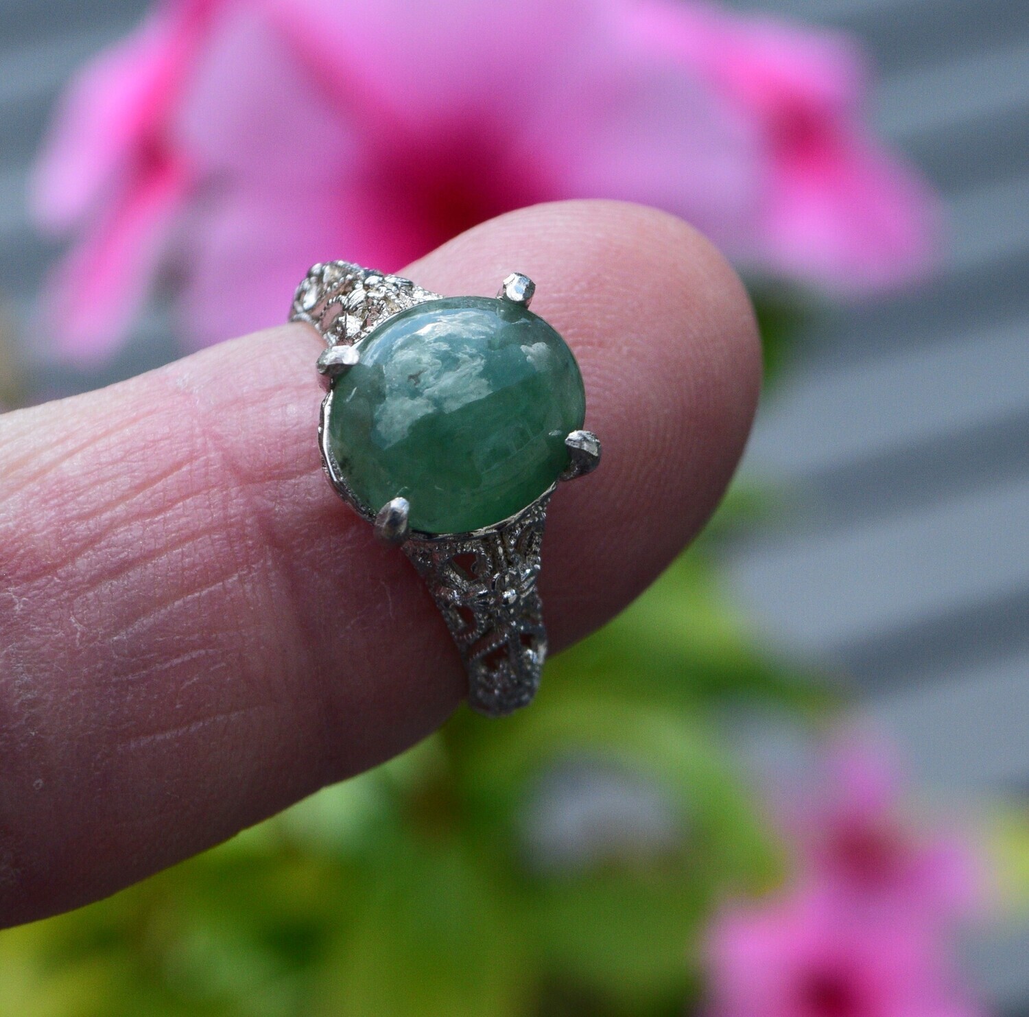 Myanmar Jade Ring, Size 7. 3.46 cwt, 10.7x9.4mm