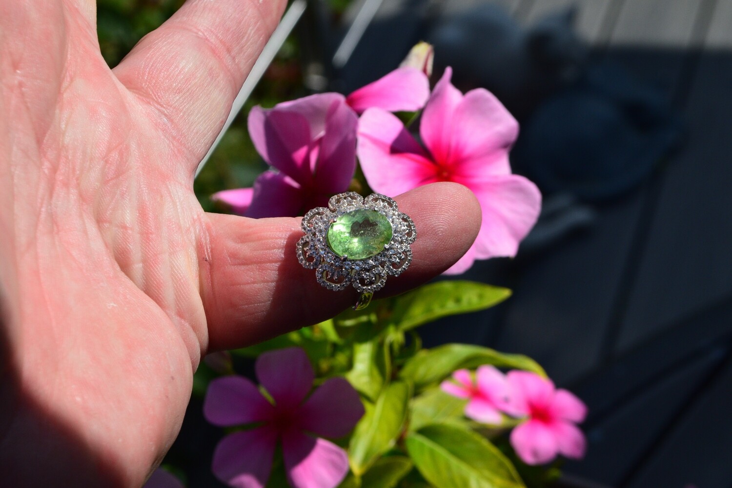 Size 7 Peridot Ring. Peridot 5.2cwt. 12.4x9.7mm.  Larger peridot are quite rare.