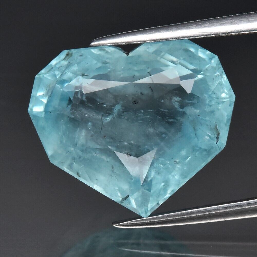 Aquamarine Heart .  Approx. 8.5cwt. Master Valuer Appraised $955 15x12.7x7.9mm . March Birthday. See Video.