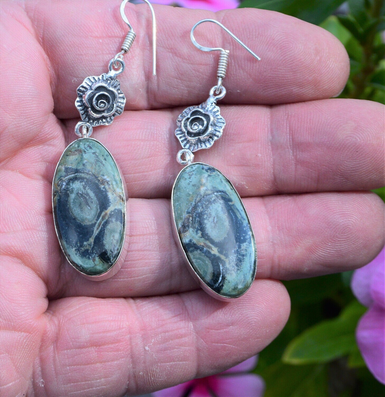 Jasper Earrings . Earring Approx 5cm Long, Stone 3x1.5cm