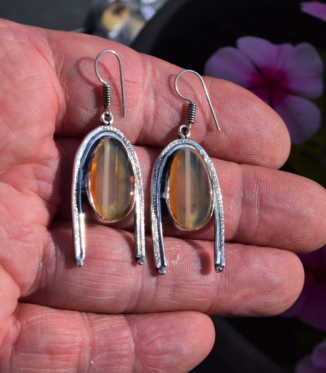 Mookaite Earrings .   Approx. 4x2cm. Stone approx 2x1cm