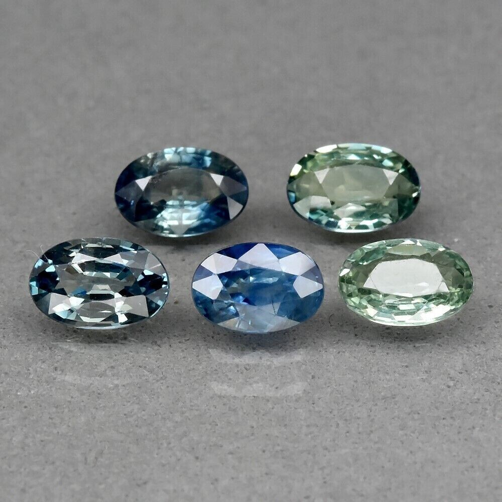 Approx. 2.55ct.  5pce. Sapphire.  Blue and Green  Approx. 6x4mm September Birthday. See video