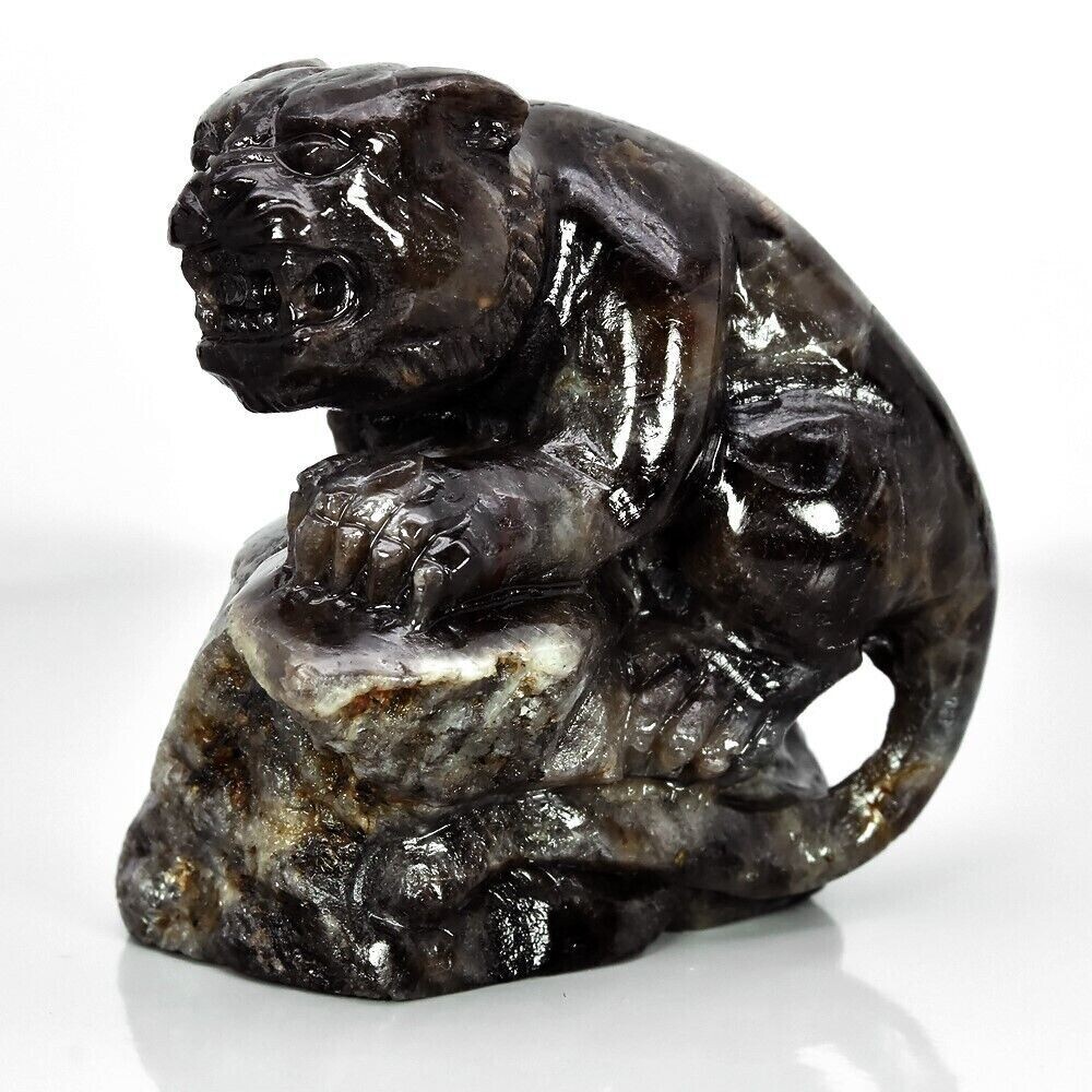 Sapphire. Unique Hand Carved Panther Sculpture. Unheated, Untreated. Approx. 320cwt. Natural Earth Mined.41x23x27.5mm. See Video
