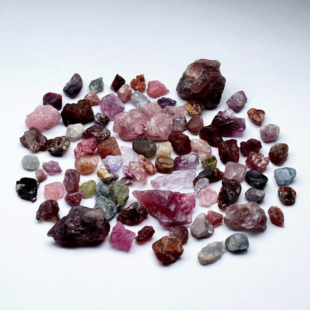 Spinel Rough.  Approx. 196.44ct.  size3.2x3 to 19x12.8.  85pce September Birthday. See Video